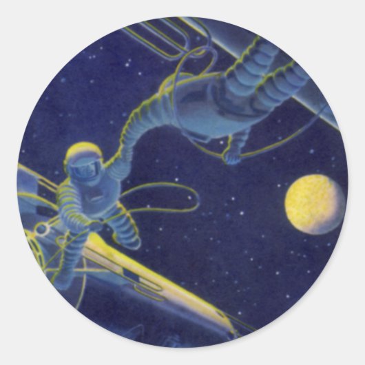  Wetenschapsfilm, Sci Fi Alien op Spacewalk Ronde Sticker (Voorkant)