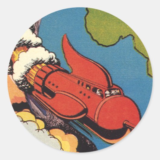  Wetenschapsfilm, Sci Fi Rocket over Aarde Ronde Sticker (Voorkant)