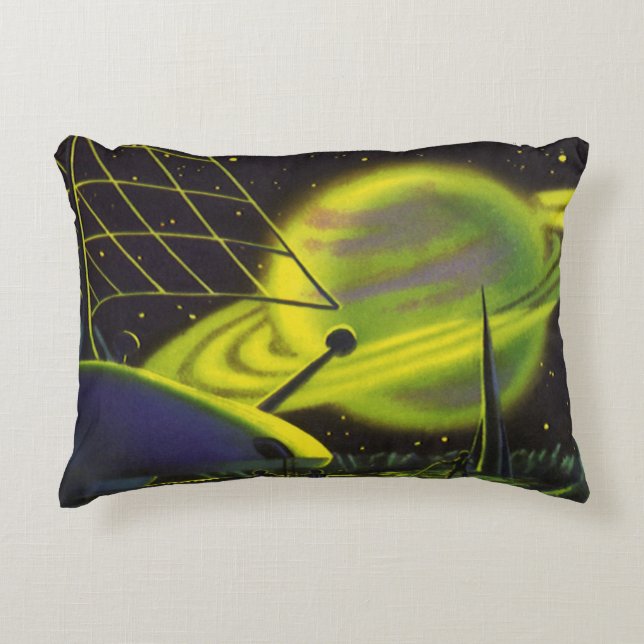 wetenschapsketen Neon Green Planet w Rings Accent Kussen (Voorkant)