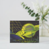 wetenschapsketen Neon Green Planet w Rings Briefkaart (Staand voorkant)