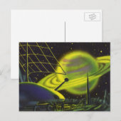 wetenschapsketen Neon Green Planet w Rings Briefkaart (Voorkant / Achterkant)