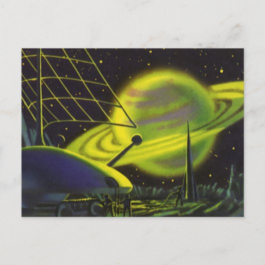 wetenschapsketen Neon Green Planet w Rings Briefkaart (Voorkant)