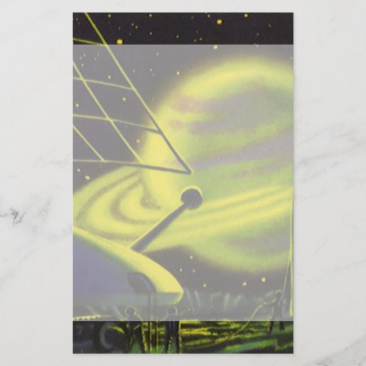  wetenschapsketen Neon Green Planet w Rings Briefpapier (Voorkant)