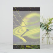  wetenschapsketen Neon Green Planet w Rings Briefpapier (Staand voorkant)