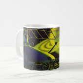  wetenschapsketen Neon Green Planet w Rings Koffiemok (Voorkant links)