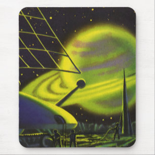  wetenschapsketen Neon Green Planet w Rings Muismat