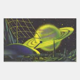 wetenschapsketen Neon Green Planet w Rings Rechthoekige Sticker