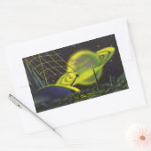  wetenschapsketen Neon Green Planet w Rings Rechthoekige Sticker (Envelop)
