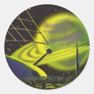 wetenschapsketen Neon Green Planet w Rings Ronde Sticker