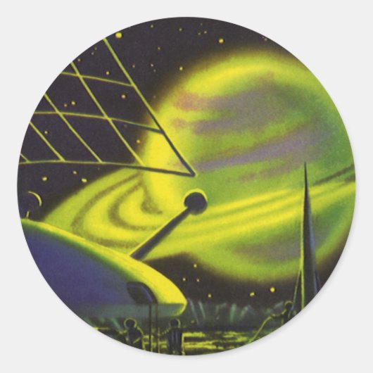  wetenschapsketen Neon Green Planet w Rings Ronde Sticker (Voorkant)