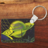  wetenschapsketen Neon Green Planet w Rings Sleutelhanger (Voorkant)