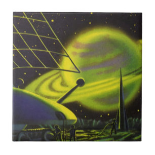 wetenschapsketen Neon Green Planet w Rings Tegeltje