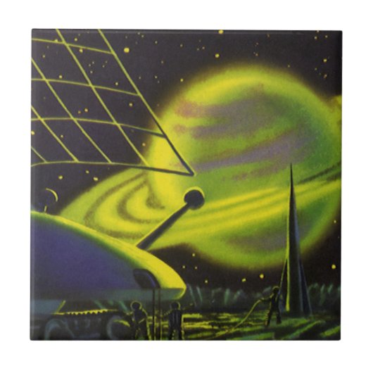 wetenschapsketen Neon Green Planet w Rings Tegeltje (Voorkant)