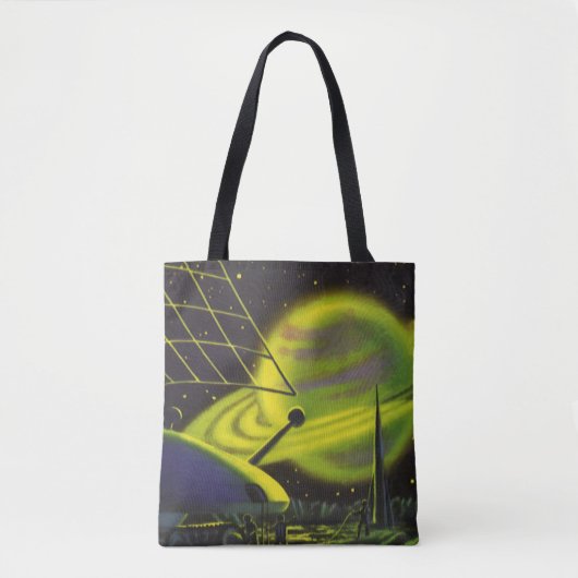 wetenschapsketen Neon Green Planet w Rings Tote Bag (Voorkant)