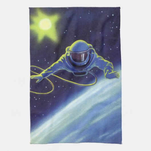 wetenschapskeuforonaut op een ruimtevaart theedoek (Verticaal)