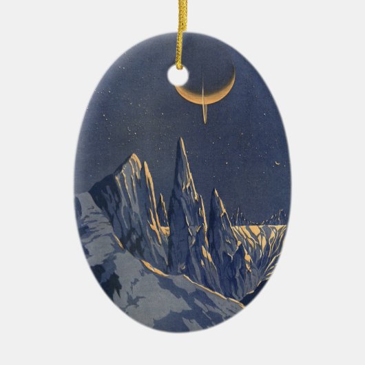 wetenschapskictie, Crescent Moon Snow Planet Keramisch Ornament (Voorkant)