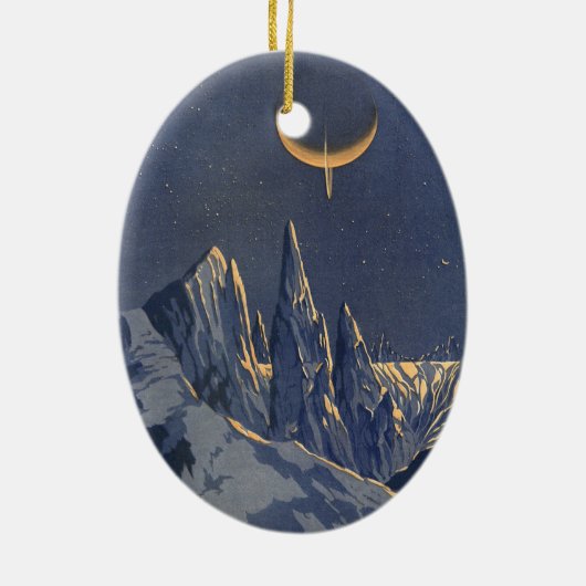  wetenschapskictie, Crescent Moon Snow Planet Keramisch Ornament (Achterkant)