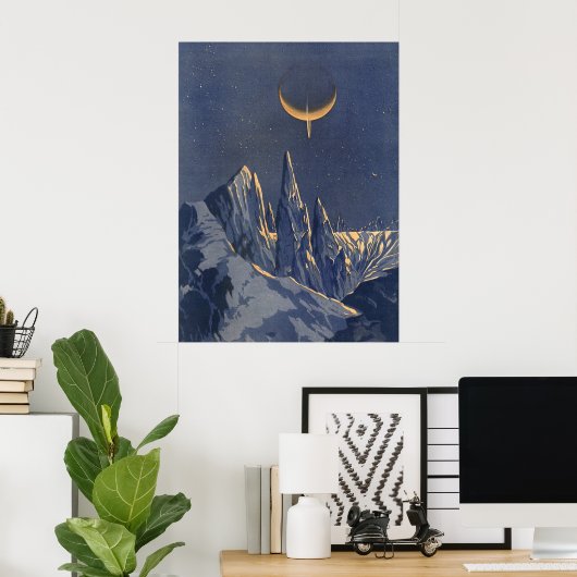  wetenschapskictie, Crescent Moon Snow Planet Poster (Thuiskantoor)