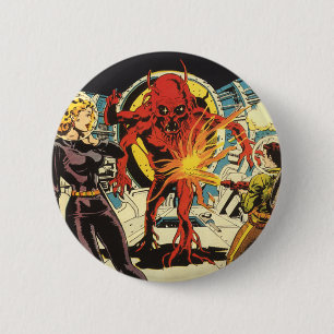 wetenschapskictie, Sci Fi Alien Attacking Ronde Button 5,7 Cm