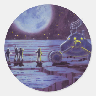 wetenschapskictie, Sci Fi Alien Moon Landing Ronde Sticker