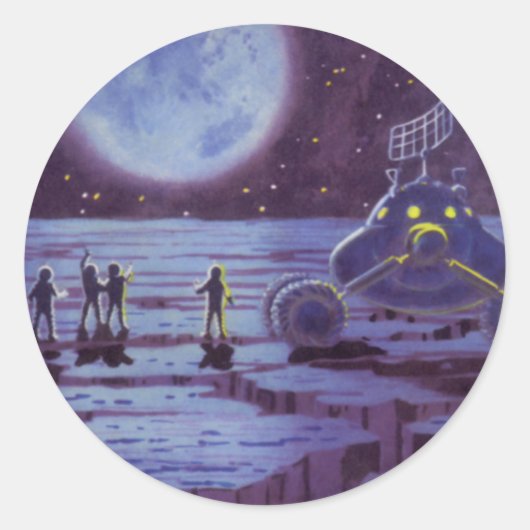  wetenschapskictie, Sci Fi Alien Moon Landing Ronde Sticker (Voorkant)