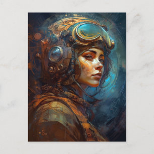 Wetenschapskunst Pilot Lady Futuristic Briefkaart