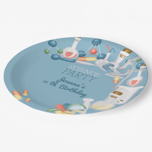Wetenschapslaboratoria en experimenten verjaardags papieren bordje (Gekanteld)
