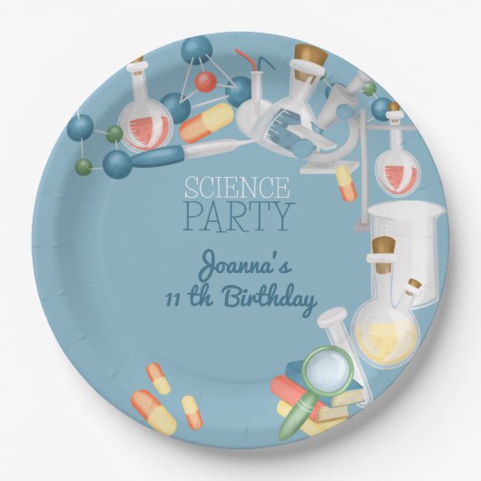 Wetenschapslaboratoria en experimenten verjaardags papieren bordje (Voorkant)