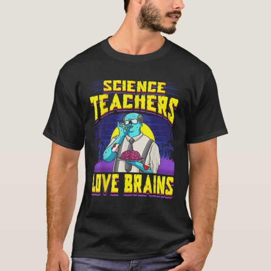 Wetenschapsleraar Brains Halloween Zombie T-shirt (Voorkant)