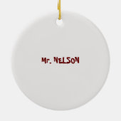 Wetenschapsleraar, experimenten met kerst keramisch ornament (Achterkant)