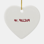 Wetenschapsleraar, experimenten met kerst keramisch ornament (Achterkant)