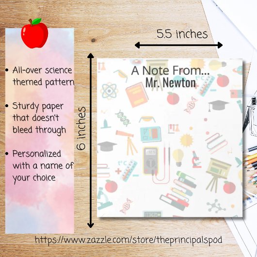 Wetenschapsleraar Gepersonaliseerde gedrukte appel Notitieblok