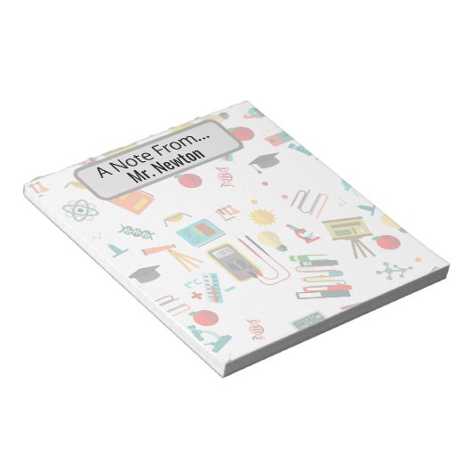 Wetenschapsleraar Gepersonaliseerde gedrukte appel Notitieblok (Schuin)