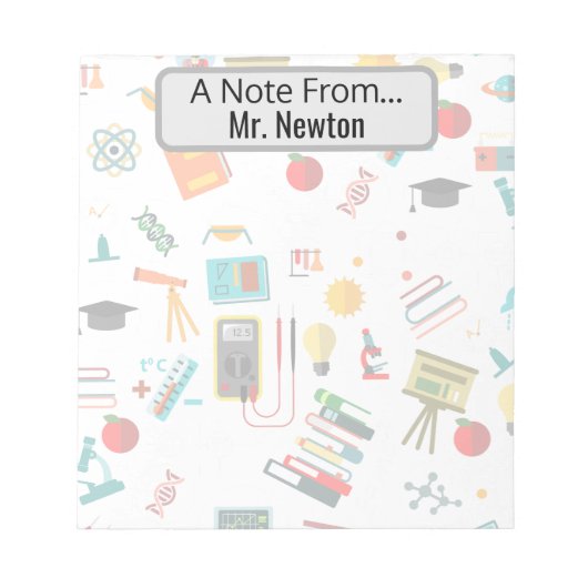 Wetenschapsleraar Gepersonaliseerde gedrukte appel Notitieblok (Voorkant)