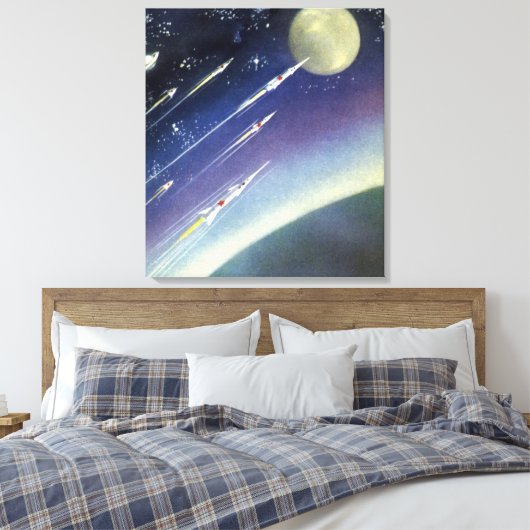 wetenschapsmatige raketten in de ruimte door Plan Canvas Afdruk (Insitu (Slaapkamer))
