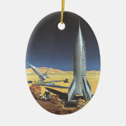 wetenschapspartijen met raketten keramisch ornament (Voorkant)