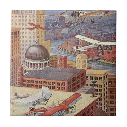  Wetenschapsstad, Victoriaans Steam Punk Tegeltje (Voorkant)