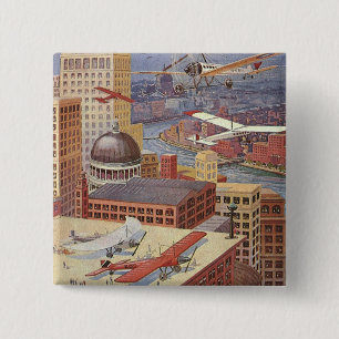 Wetenschapsstad, Victoriaans Steam Punk Vierkante Button 5,1 Cm