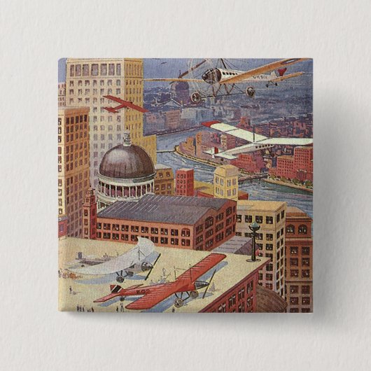  Wetenschapsstad, Victoriaans Steam Punk Vierkante Button 5,1 Cm (Voorkant)