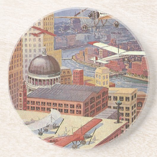  Wetenschapsstad, Victoriaans Steam Punk Zandsteen Onderzetter (Voorkant)