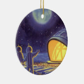 wetenschapstichting buitenaardse wezens op blauwe keramisch ornament (Rechts)