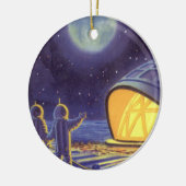 wetenschapstichting buitenaardse wezens op blauwe keramisch ornament (Links)