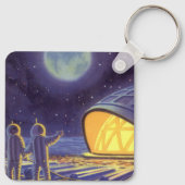  wetenschapstichting buitenaardse wezens op blauwe sleutelhanger (Achterkant)