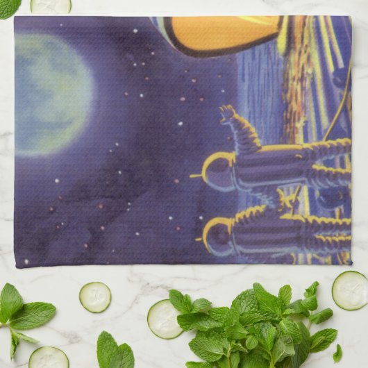  wetenschapstichting buitenaardse wezens op blauwe theedoek (Gevouwen)