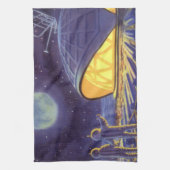 wetenschapstichting buitenaardse wezens op blauwe theedoek (Verticaal)