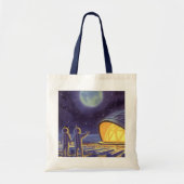  wetenschapstichting buitenaardse wezens op blauwe tote bag (Voorkant)