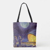 wetenschapstichting buitenaardse wezens op blauwe tote bag (Achterkant)