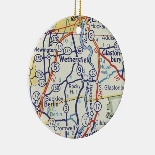 Wethersfield CT  kaart Keramisch Ornament (Rechts)