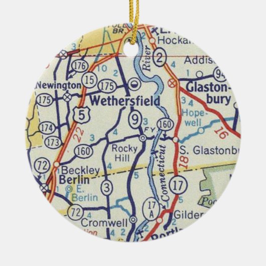 Wethersfield CT  kaart Keramisch Ornament (Voorkant)