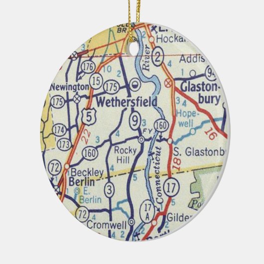 Wethersfield CT  kaart Keramisch Ornament (Links)